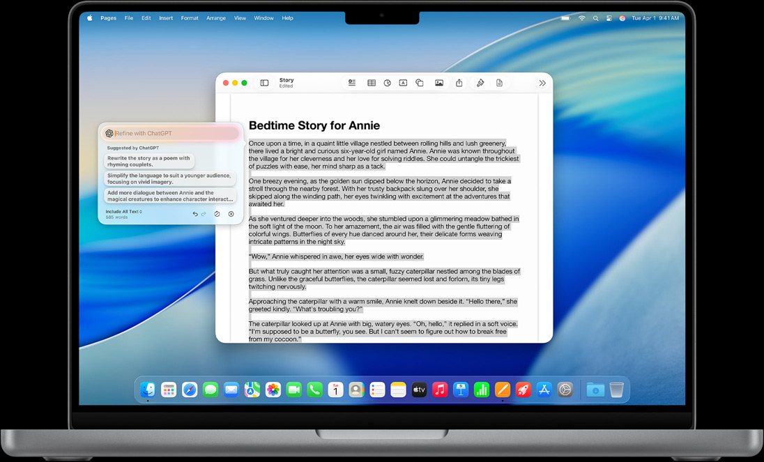 Funktionen Ny tekst i Skriveværktøjer vises på en MacBook