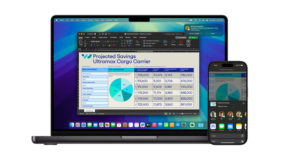 Mac e iPhone com uma apresentação no Keynote.