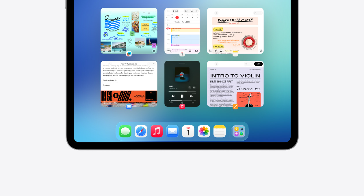 Ecrã do iPad a mostrar a funcionalidade Exposé
