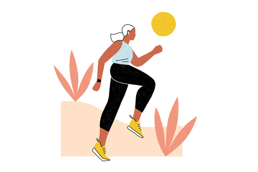 Ilustración de una mujer corriendo al aire libre.