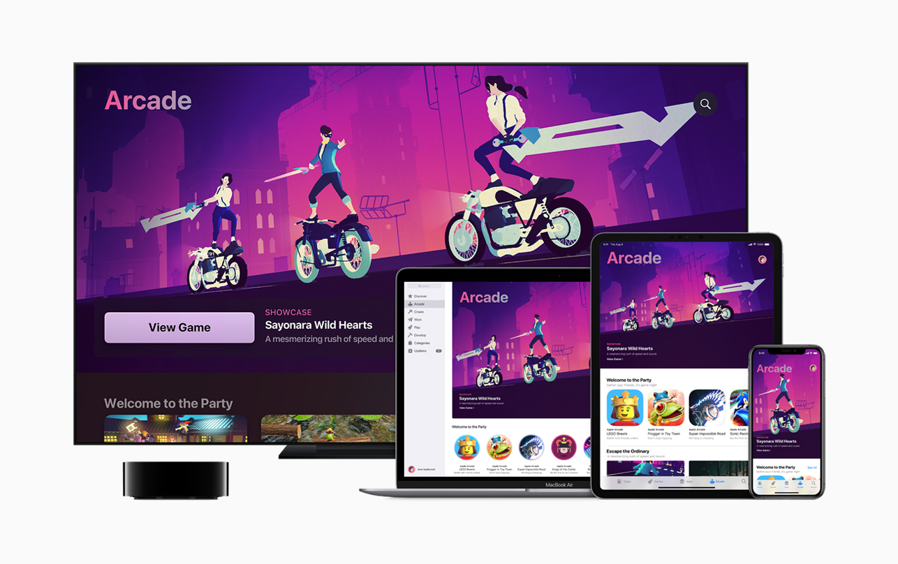 Apple Arcade on Apple TV, MacBook Air, iPad and iPhone.