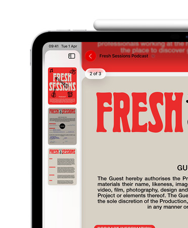 iPad, landscape orientation, Apple Pencil magnetically attached to top of iPad, top left of screen only showing PDF in Preview app