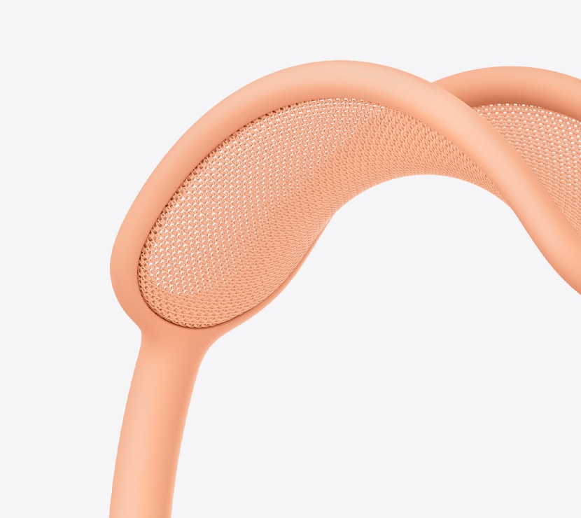 AirPods Max 2 kõrvaklapid, oranžis toonis, võrkpeavõru detail
