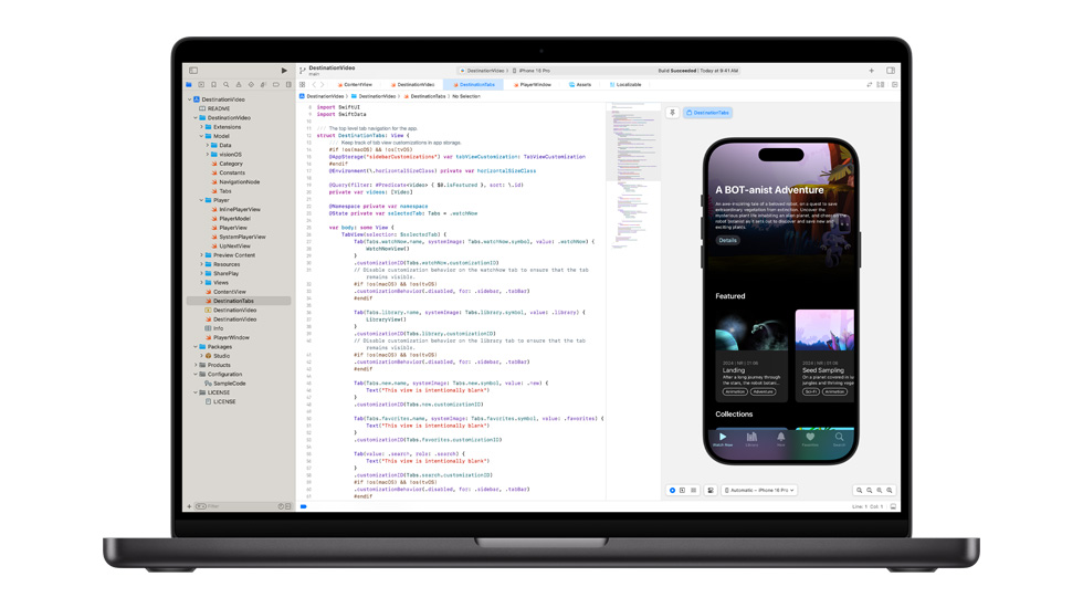 Computador Mac aberto a mostrar o Swift, uma app de edição de código da Apple.